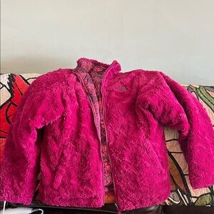 The North Face girls or women’s Plush faux fur like Puffer Jacket in Fuchsia
